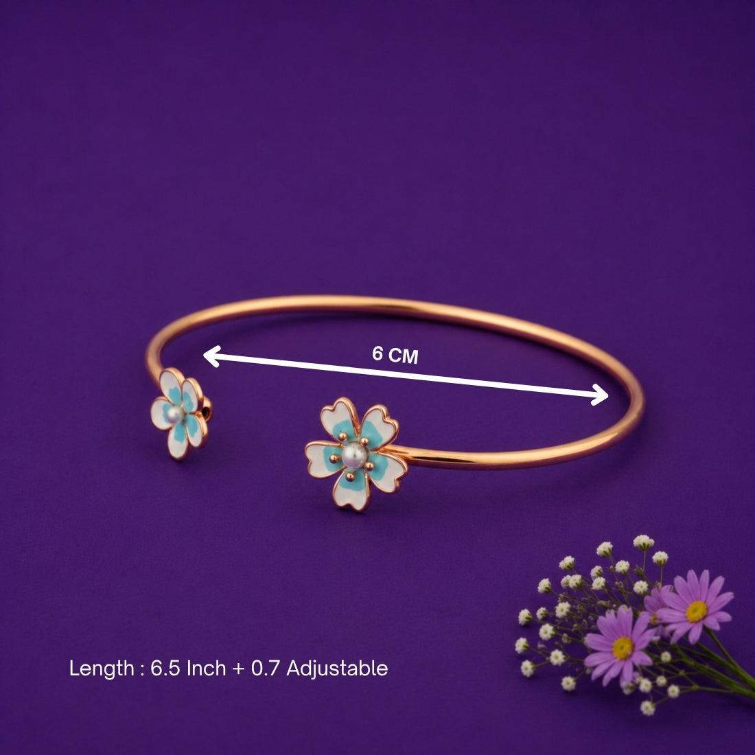 Rose Gold Pastel Blue Floral 925 Silver Kada