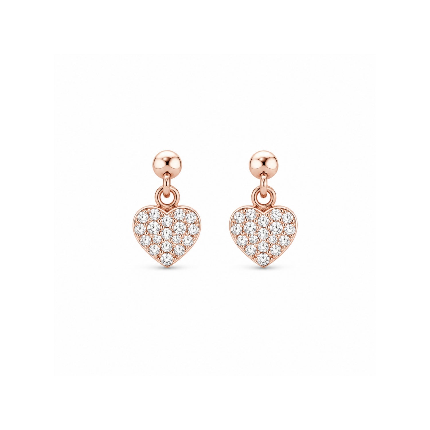 Dangling Pavé Heart 925 Pure Sterling Silver Drop Earrings
