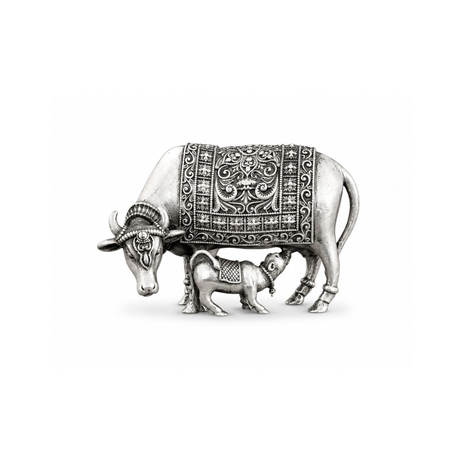 925 Pure Silver Antique Kamadhenu Cow and Calf Idol