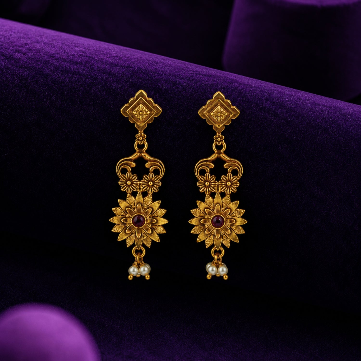 The Royal Mayura Surya 925 Silver Gold-Plated Drop Earrings