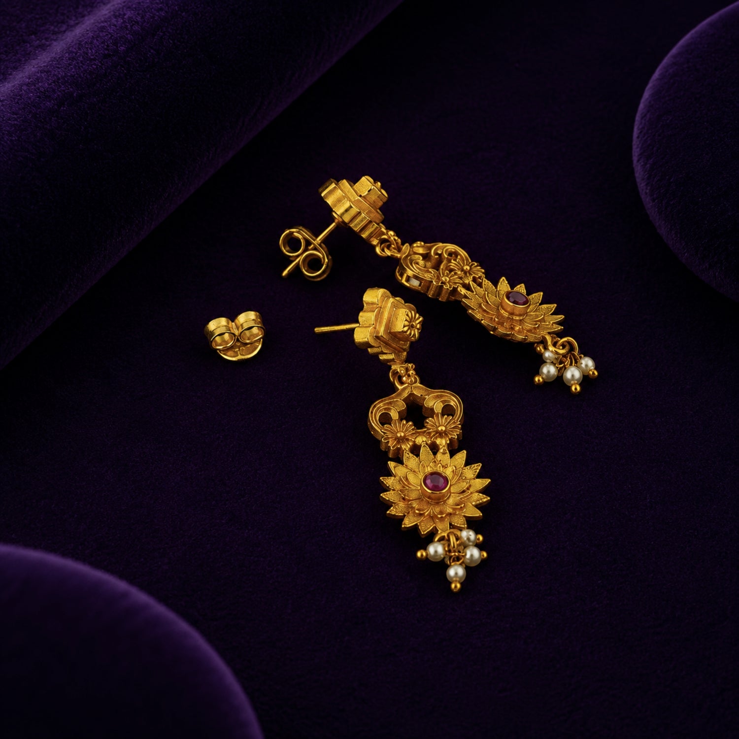 The Royal Mayura Surya 925 Silver Gold-Plated Drop Earrings
