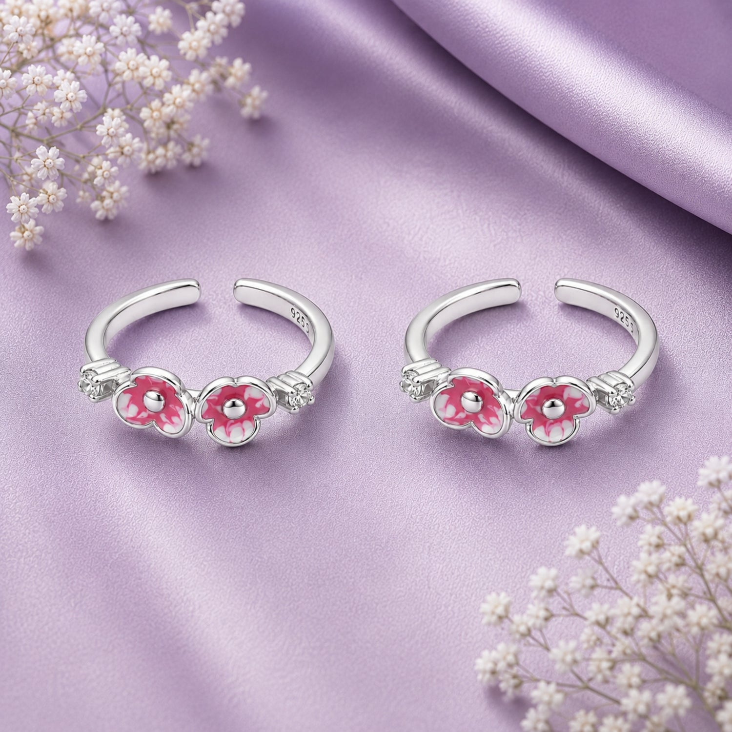 Silver Sakura Bloom Adjustable Toe Rings