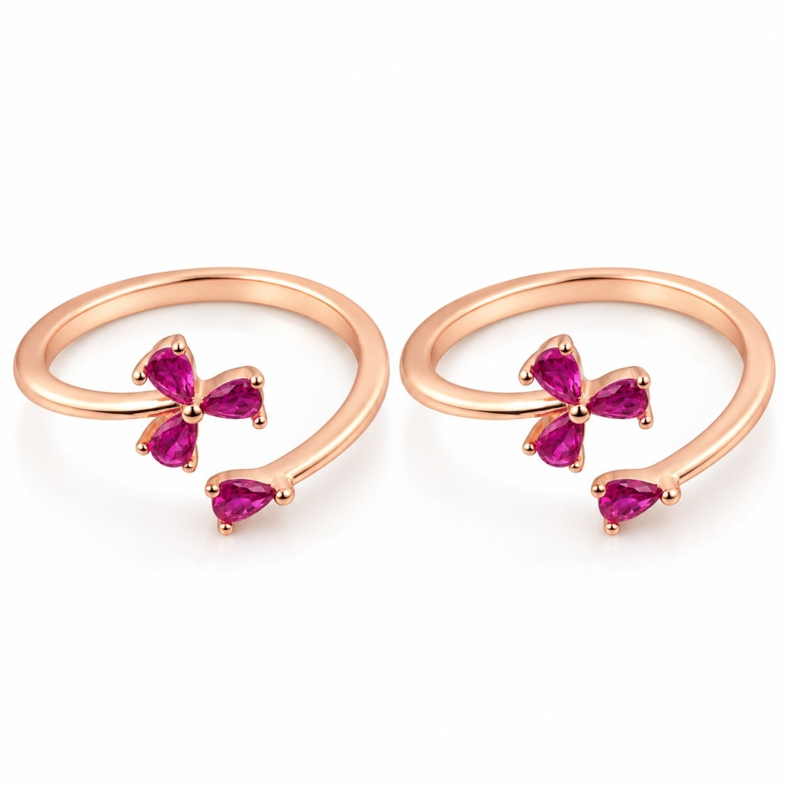 Crimson Blossom Wrap 925 Sterling Silver Rose Gold Plated Adjustable Toe Rings (Pair)