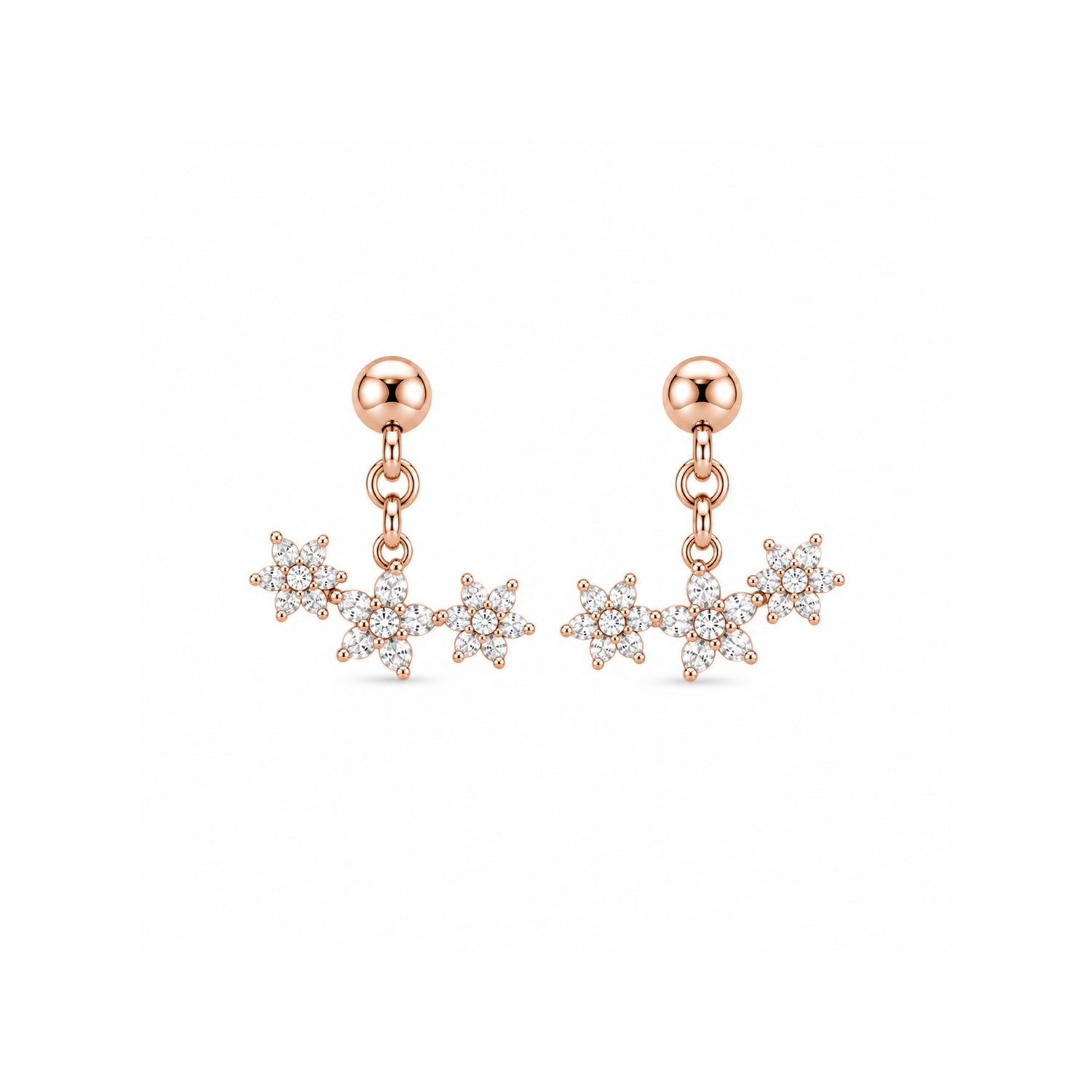 Triple Blossom Trio 925 Pure Sterling Silver Drop Earrings