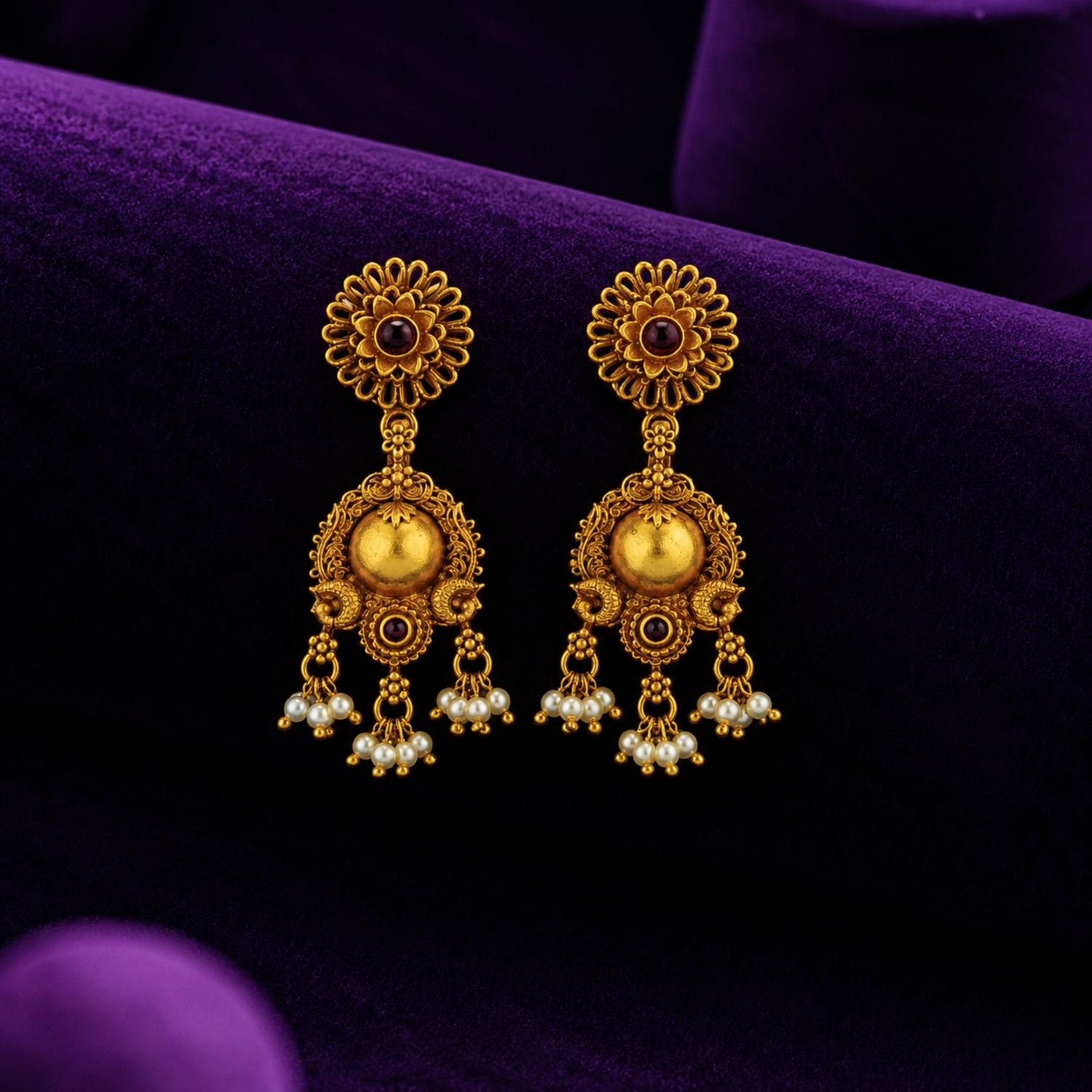 The Mayura Guttapusalu 925 Silver Gold-Plated Drop Earrings