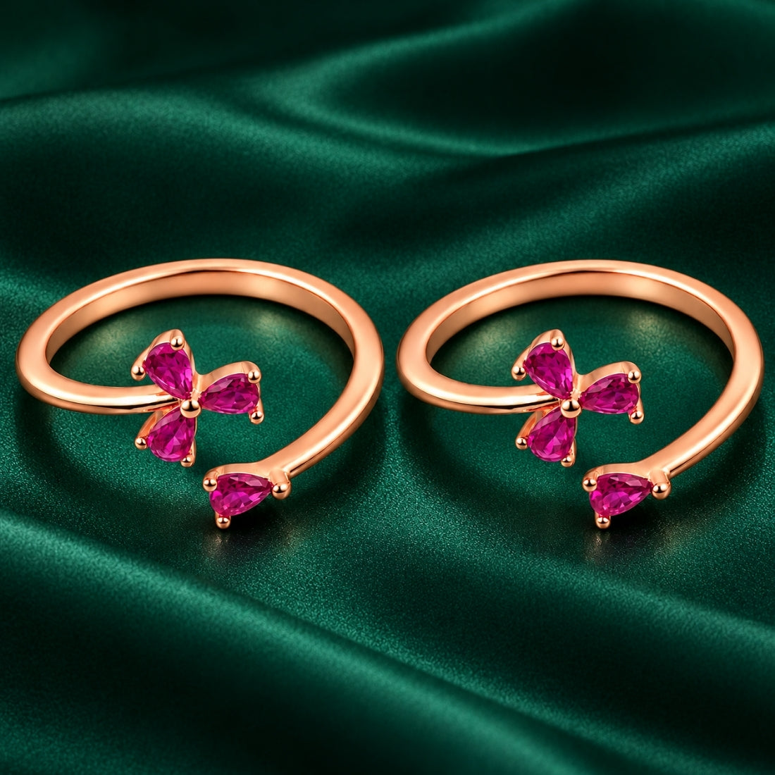 Crimson Blossom Wrap 925 Sterling Silver Rose Gold Plated Adjustable Toe Rings (Pair)