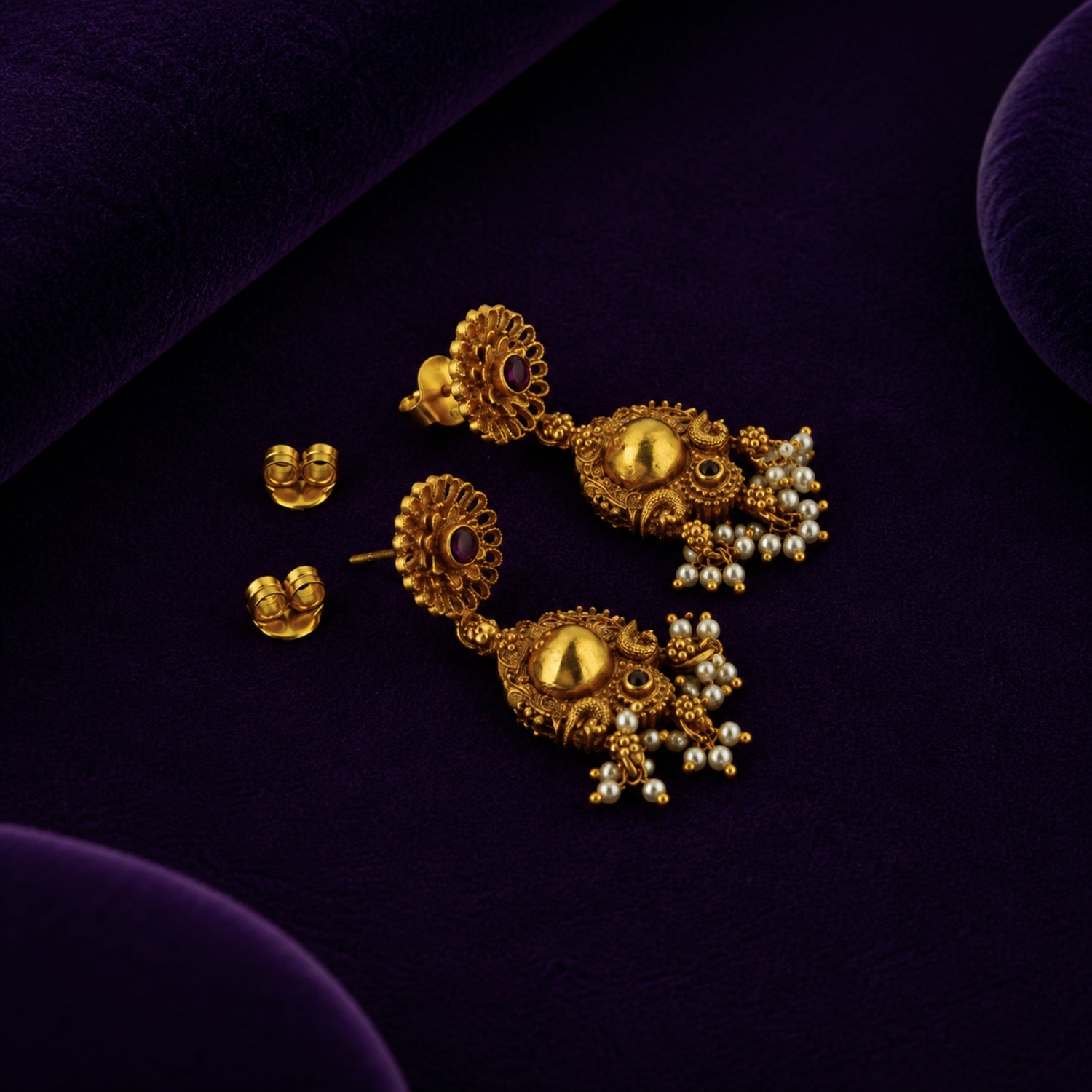 The Mayura Guttapusalu 925 Silver Gold-Plated Drop Earrings
