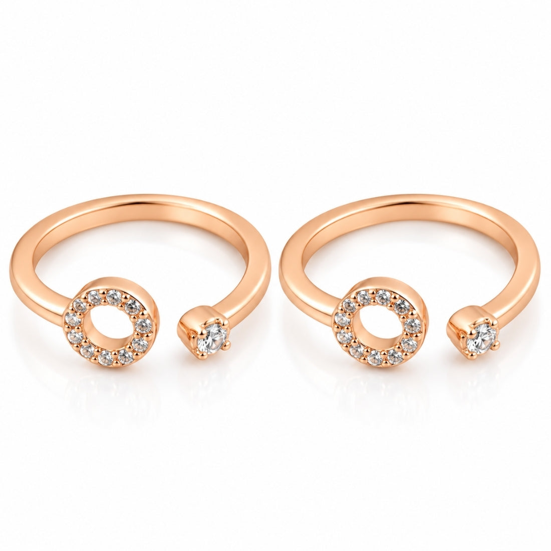 Minimalist Halo & Solitaire 925 Sterling Silver Rose Gold Plated Adjustable Toe Rings (Pair)