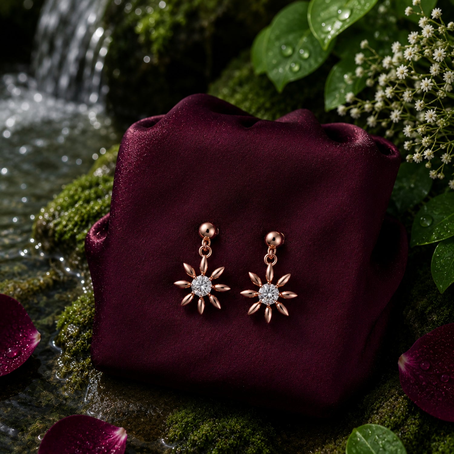 Gilded Sunflower Solitaire 925 Pure Sterling Silver Drop Earrings