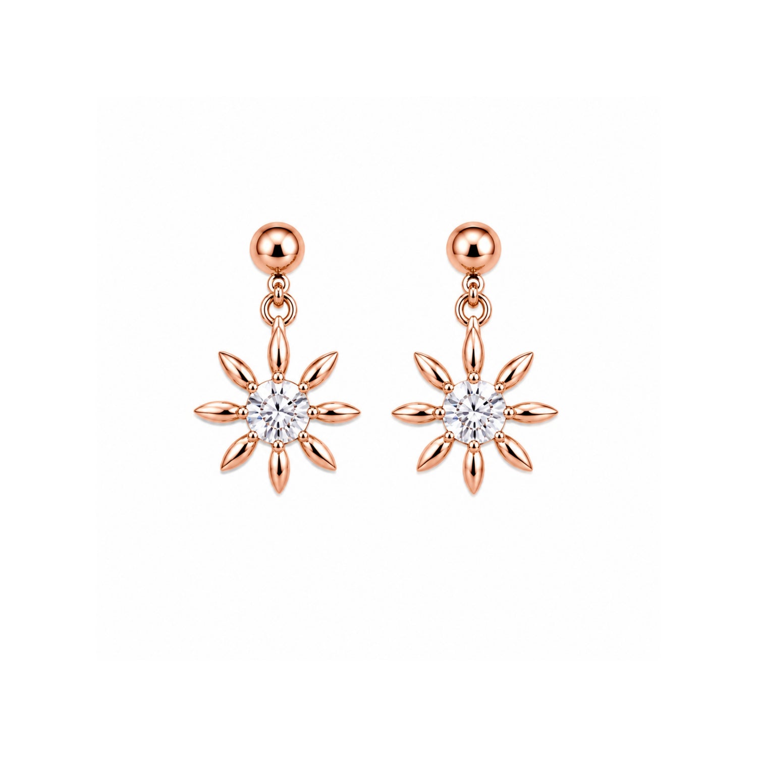 Gilded Sunflower Solitaire 925 Pure Sterling Silver Drop Earrings