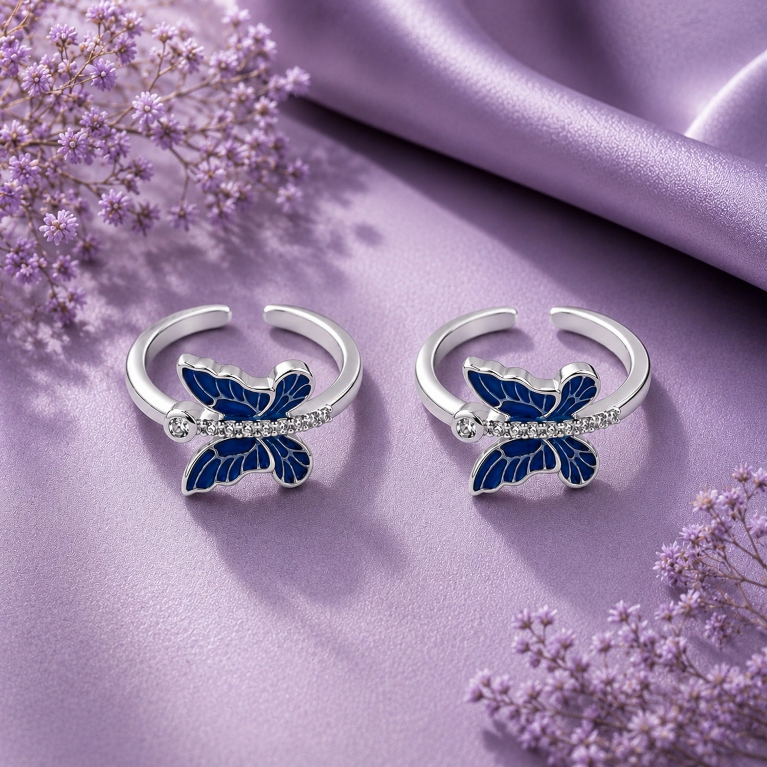 Silver Sapphire Morpho Adjustable Toe Rings