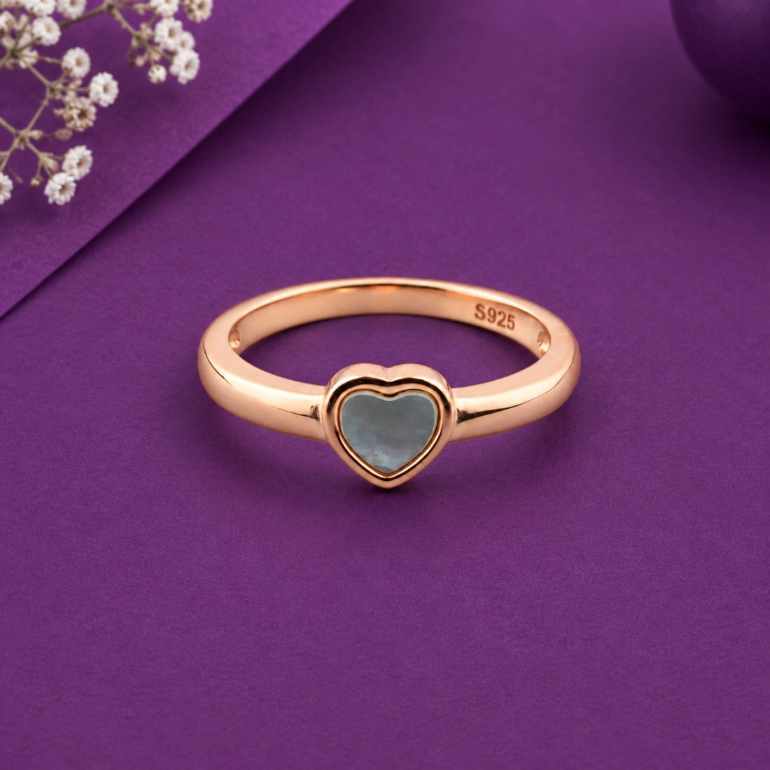 Aura Blue Enamel Heart 925 Silver Band