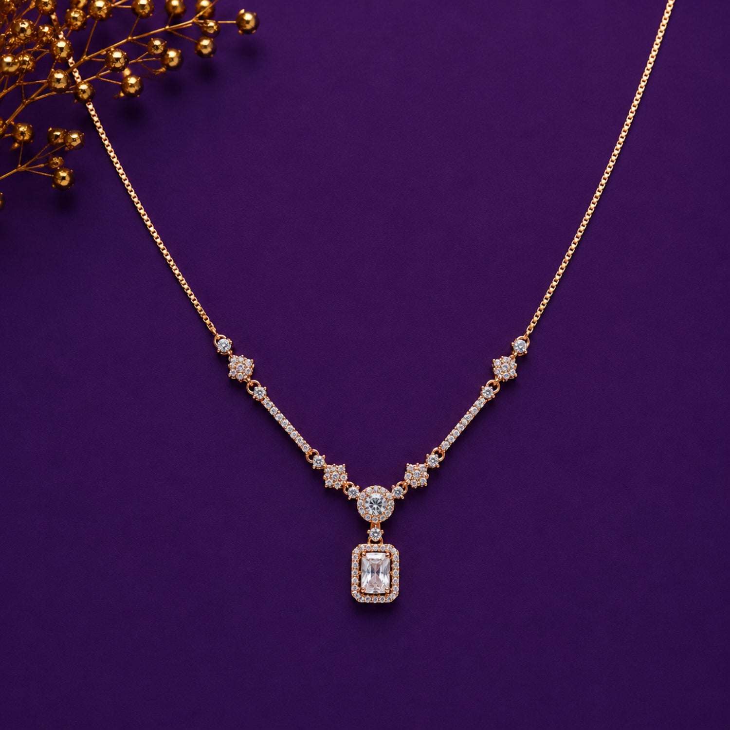 Radiant Emerald-Cut Halo 925 Silver Chain