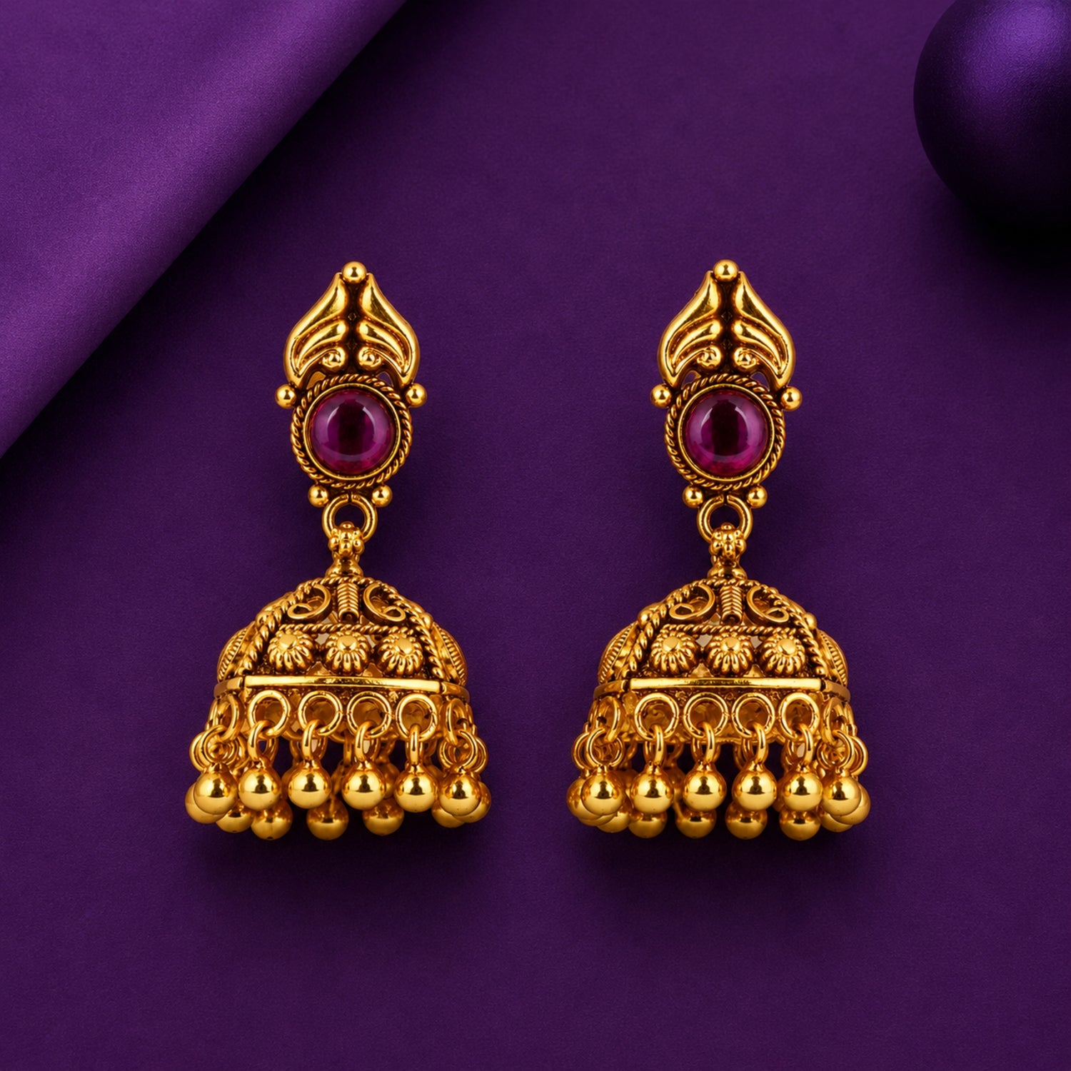 The Advika Ruby Crown Jhumka – 925 Sterling Silver