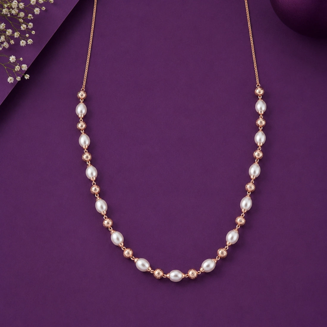 The Luminous Pearl & Rose Gold Station 925 Silver Chain