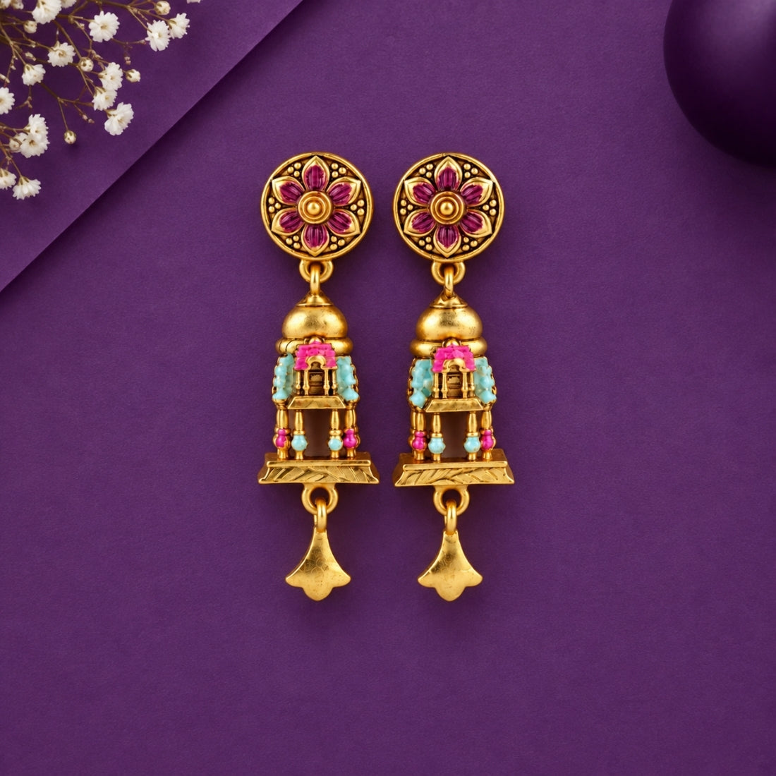 The Shahi Floral Mandapam Jhumka Earrings in 925 Sterling Silver