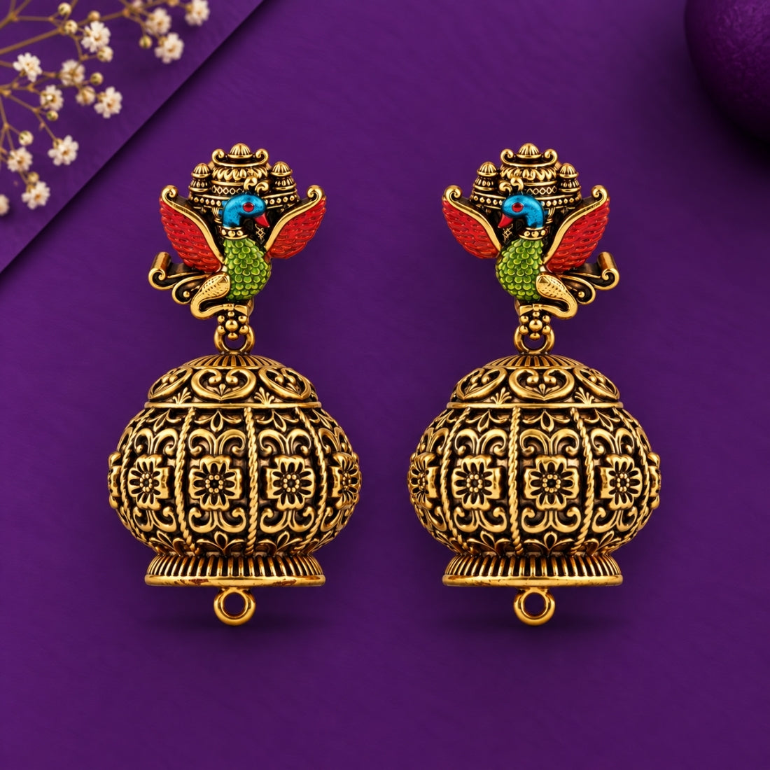 The Mayur Pankh Kalash Enamel Jhumkas