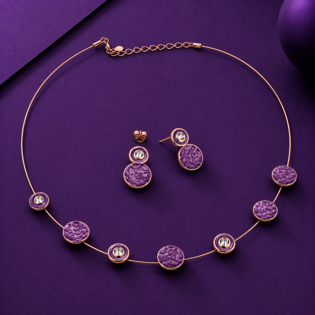 Purple Druzy-Style Mosaic & Crystal Choker Set
