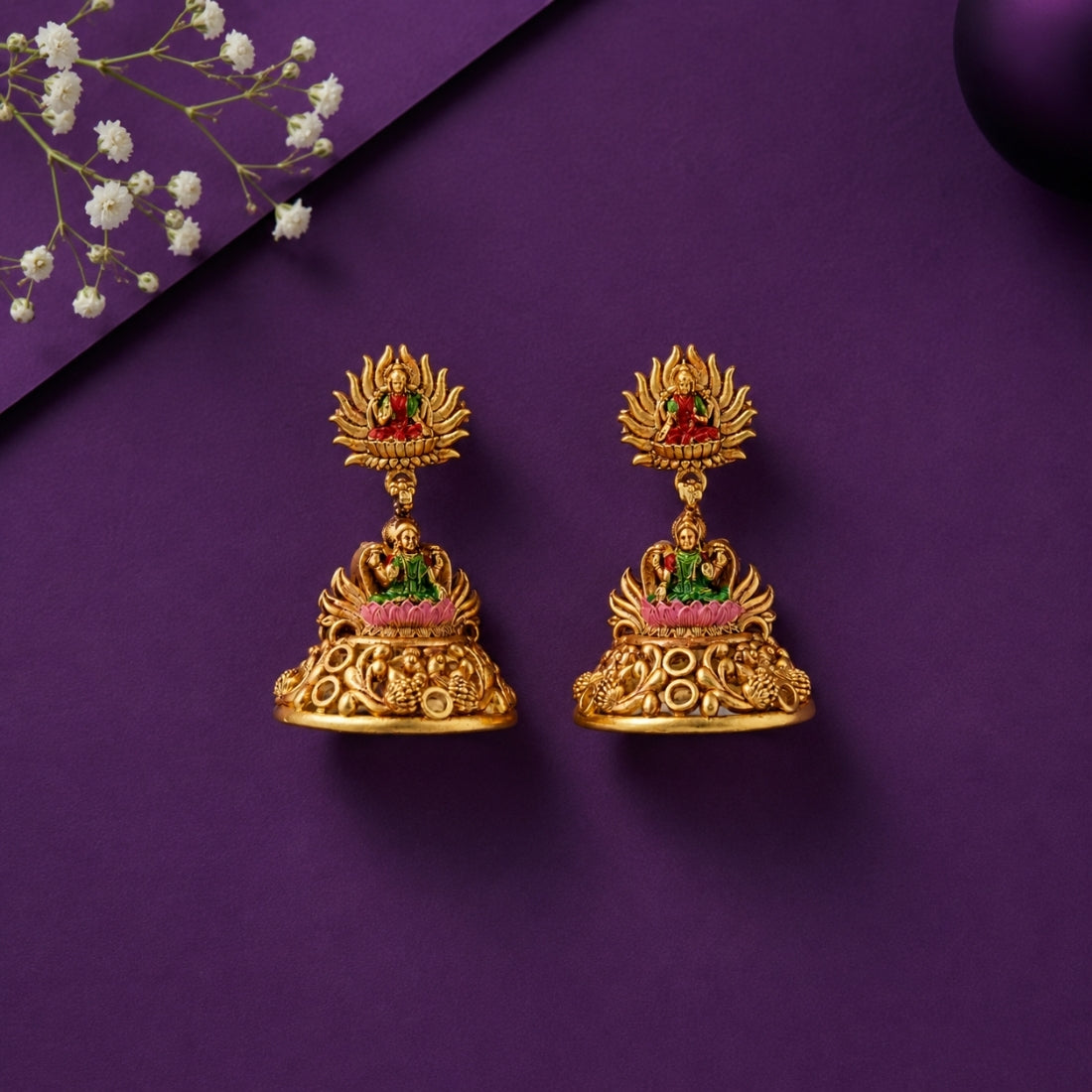 Ornate Filigree Lotus Lakshmi 925 Silver Jhumkas