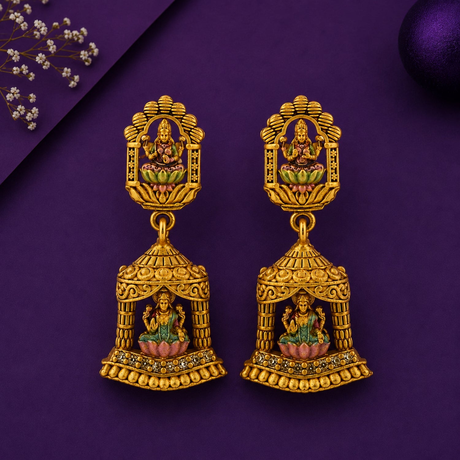 The Gaja Lakshmi Arch Dome Enamel Silver Drops
