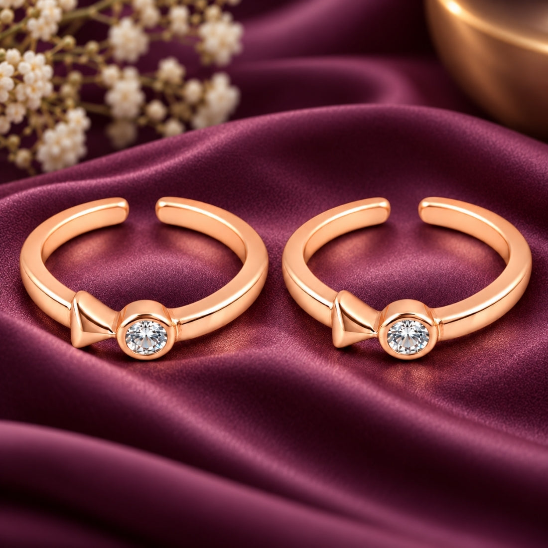 The Belle Bow Adjustable Rose Gold 925 Silver Toe Rings (Pair)