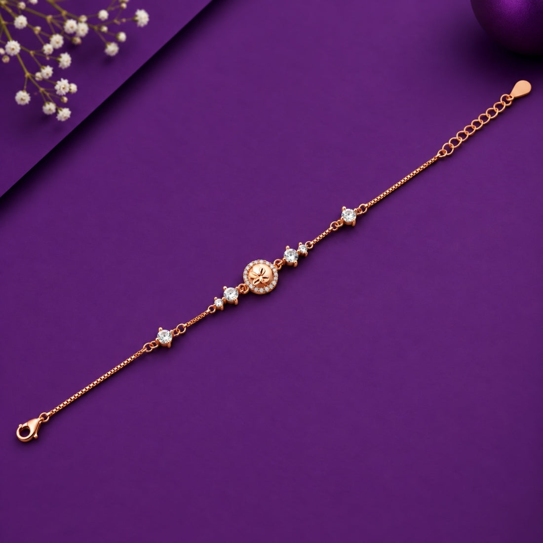 The Divine Ganesha – 925 Rose Gold Pavé Medallion Bracelet