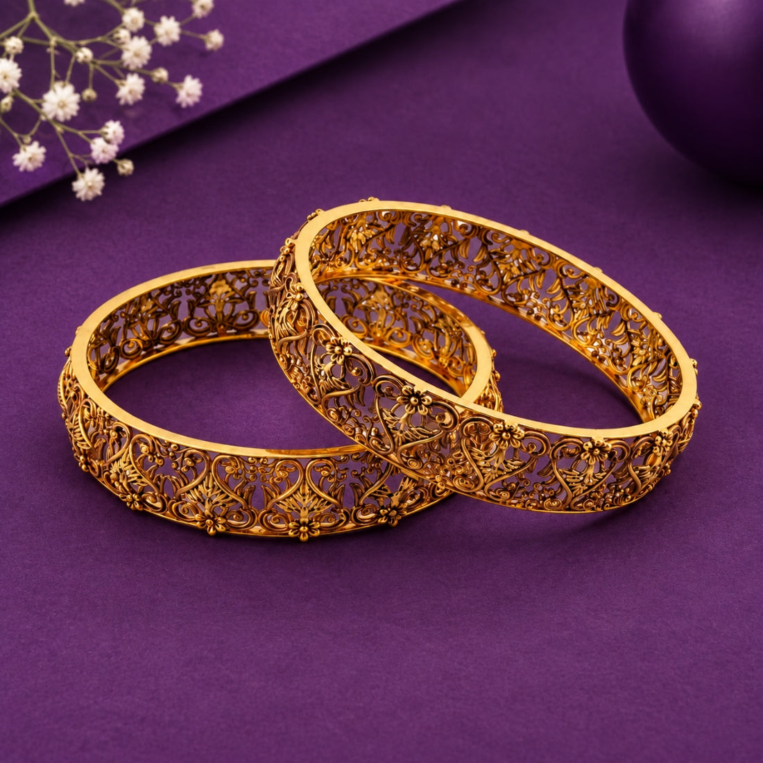 The Madhuri Lace 925 Silver Gold Plated Open-Work Bangles