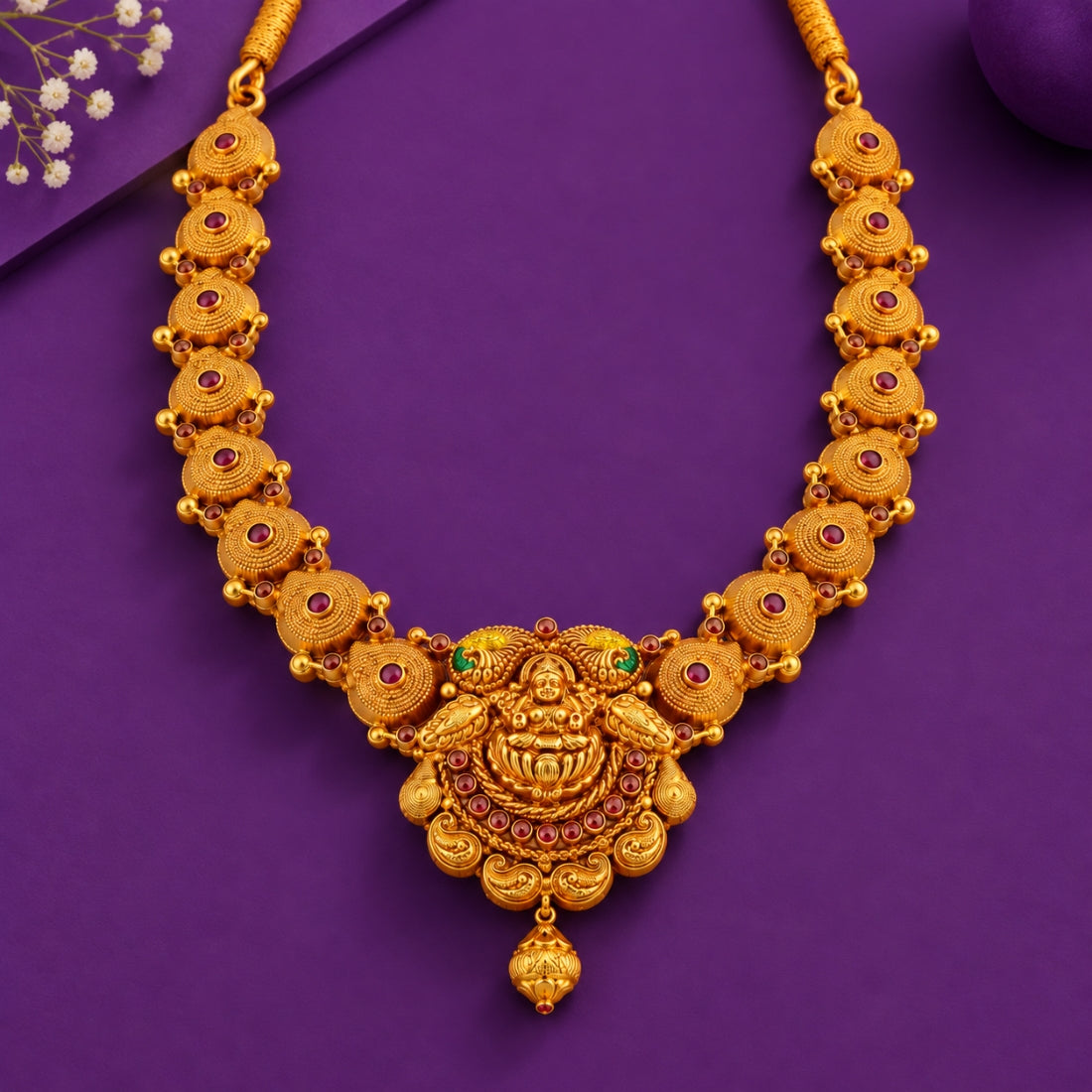 The Temple Lakshmi Twin Peacock Crescent 925 Silver Necklace