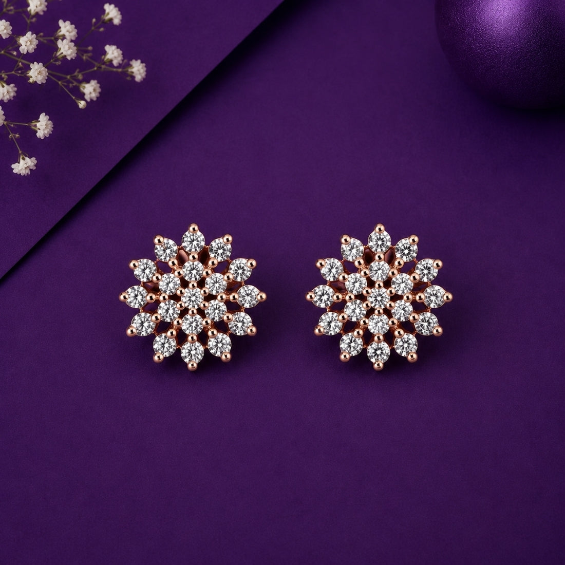 Rose Gold Starburst Snowflake Stud Earrings