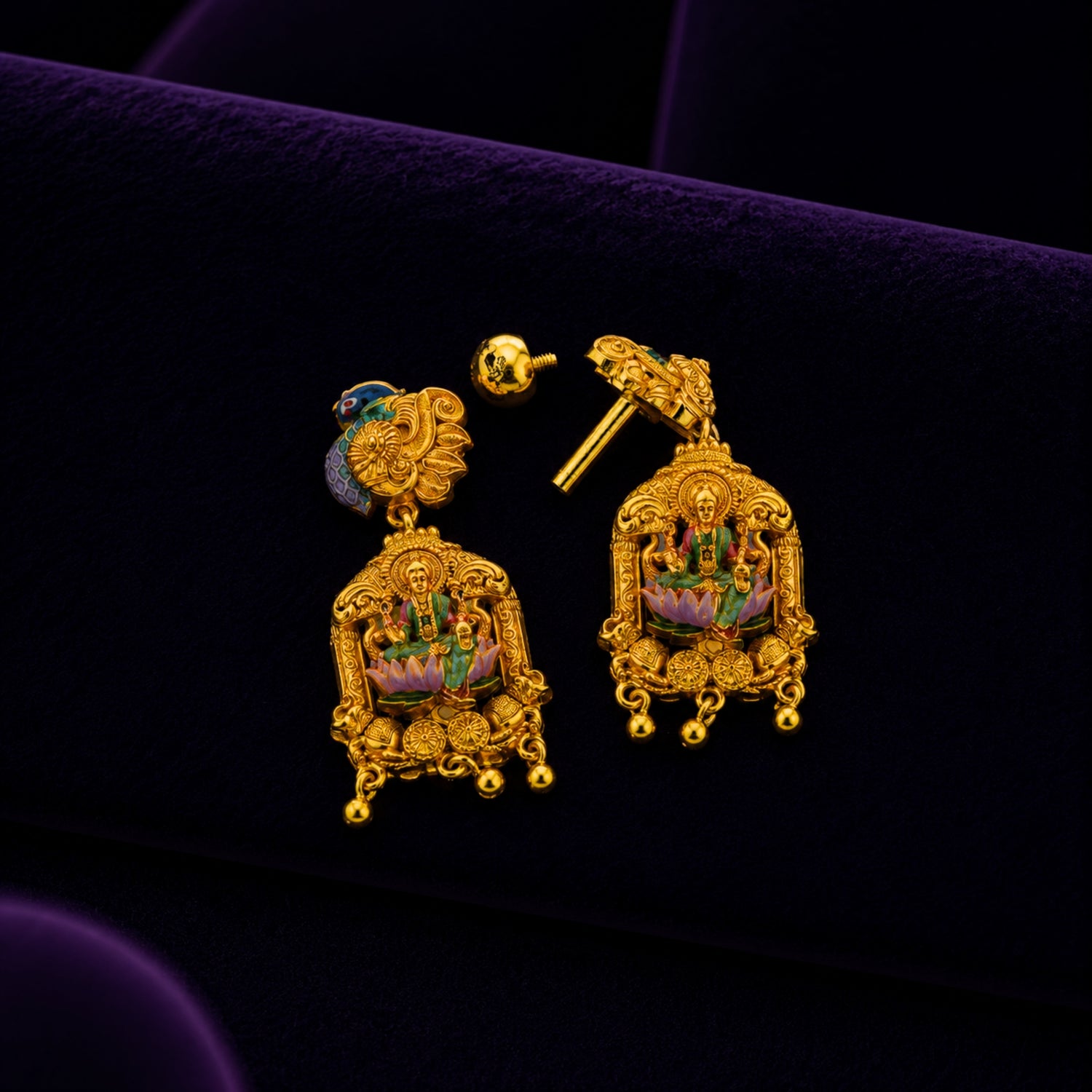 The Gaja Lakshmi Mayura Gold Polish 925 Silver Jhumka