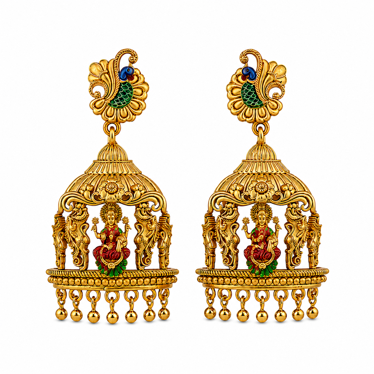 Divine Ganesha & Peacock Temple Gold-Plated 925 Silver