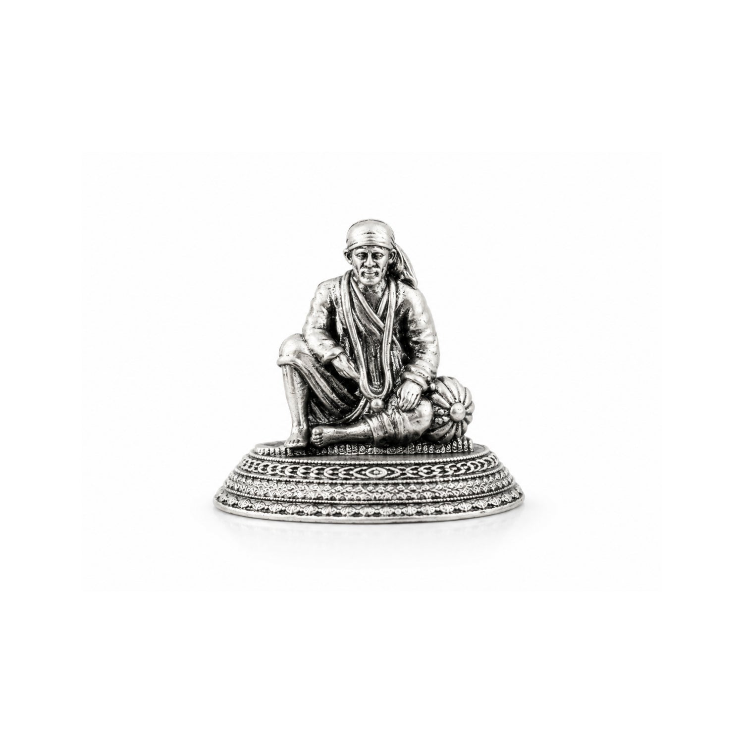 925 Pure Silver Antique Seated Shirdi Sai Baba Idol with Pillow