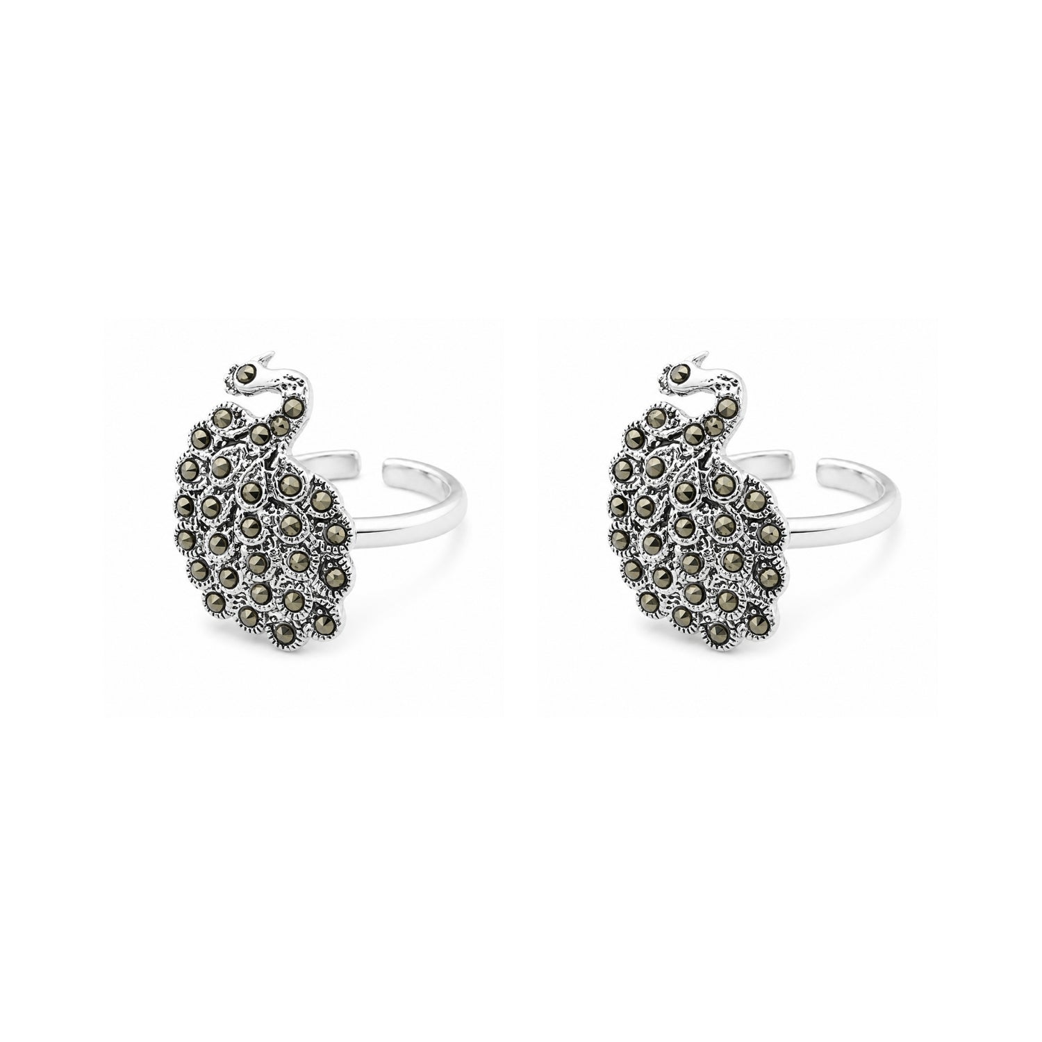 Silver Royal Mayura Marcassite Toe Rings