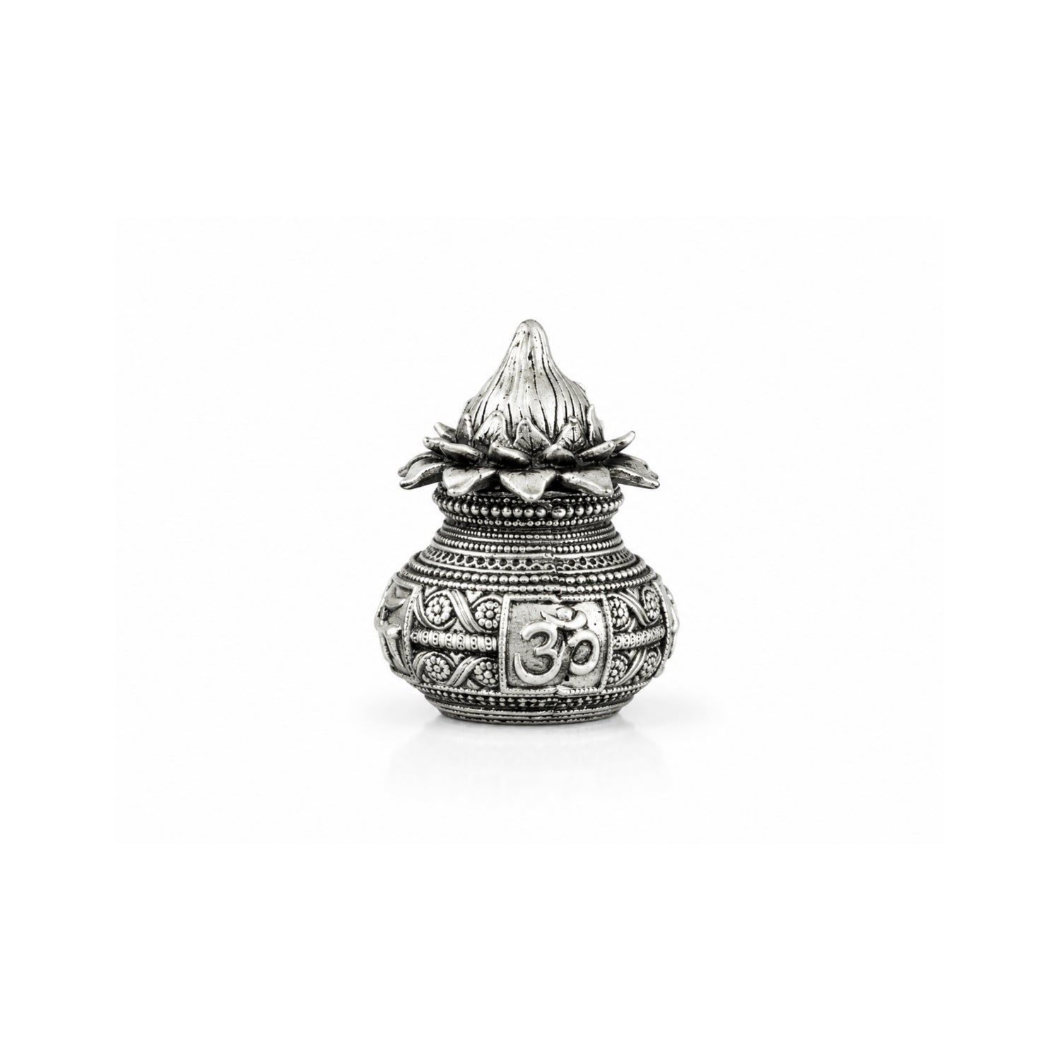925 Pure Silver Antique Purna Kalash Idol with Om Symbol