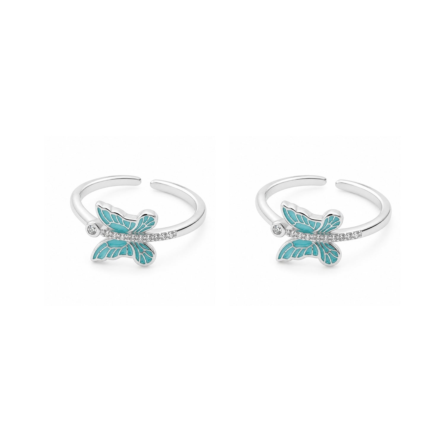 Silver Aqua Mariposa Adjustable Toe Rings