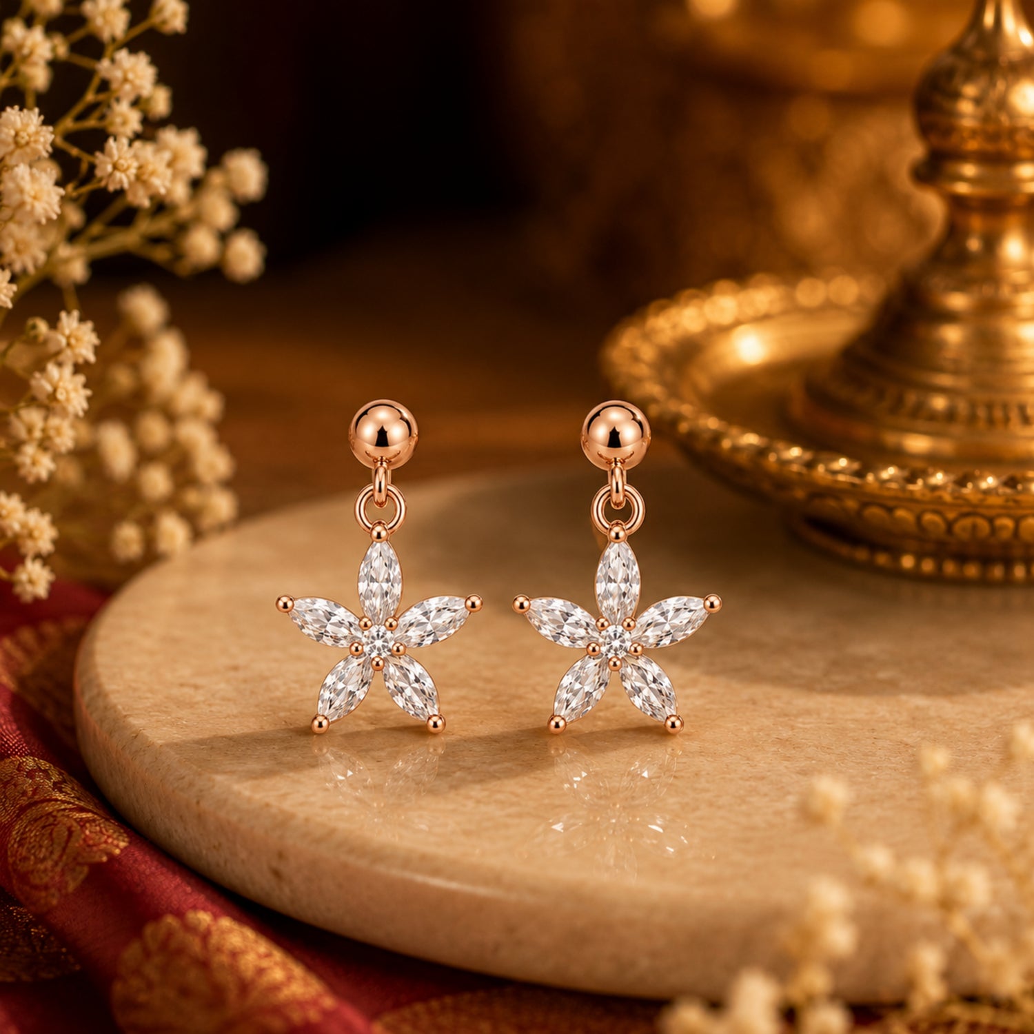 Marquise Jasmine Flower 925 Pure Sterling Silver Drop Earrings