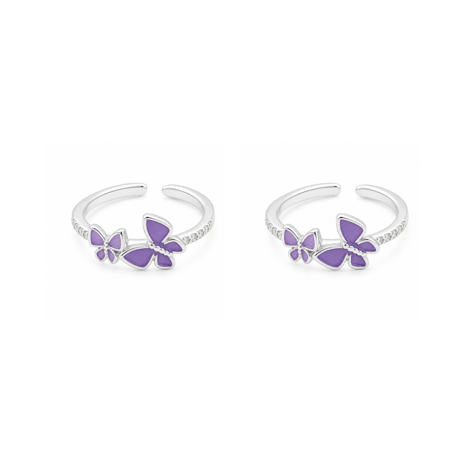 Silver Velvet Amethyst Butterfly Toe Rings