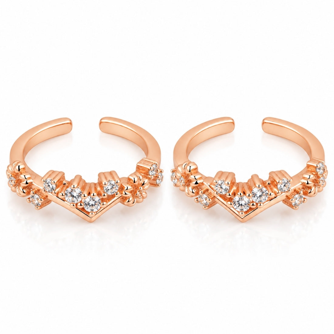 Royal Tiara Chevron 925 Sterling Silver Rose Gold Plated Adjustable Toe Rings (Pair)