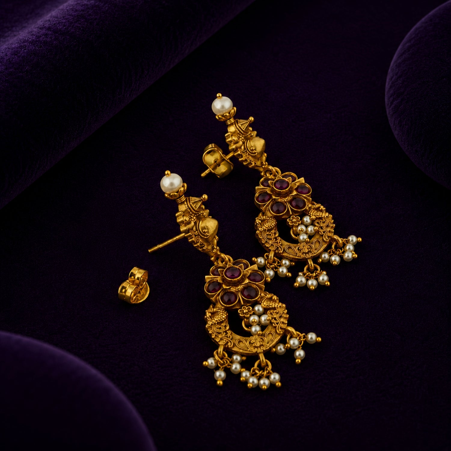 The Royal Mayura Chakra 925 Silver Gold-Plated Drop Earrings