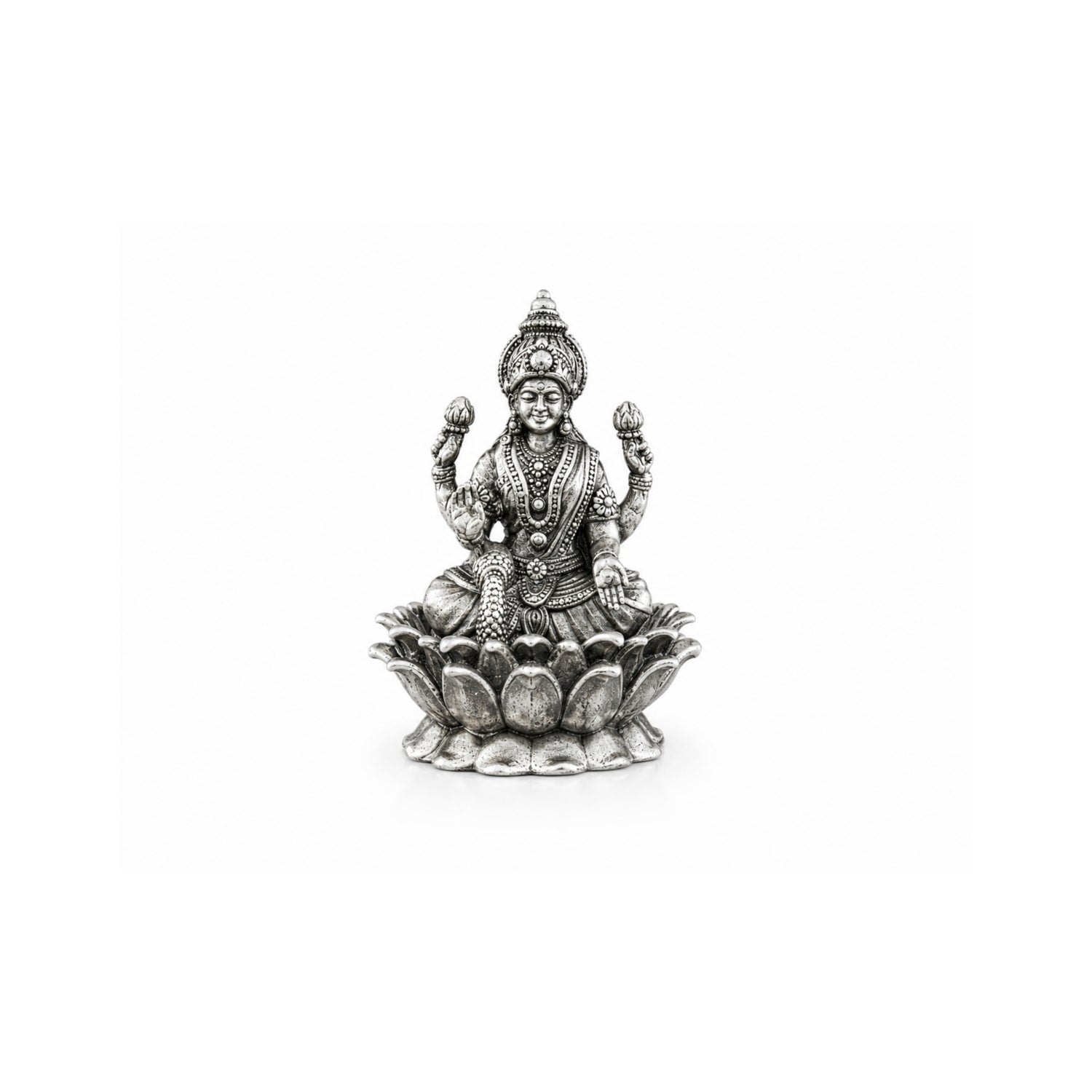 925 Pure Silver Antique Seated Goddess Lakshmi on Lotus Idol