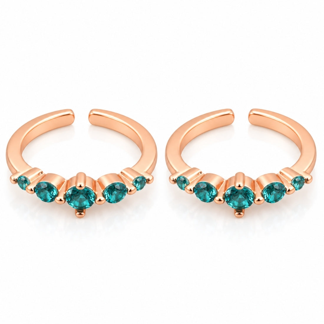 Ocean Breeze Teal 925 Sterling Silver Rose Gold Plated Adjustable Toe Rings (Pair)