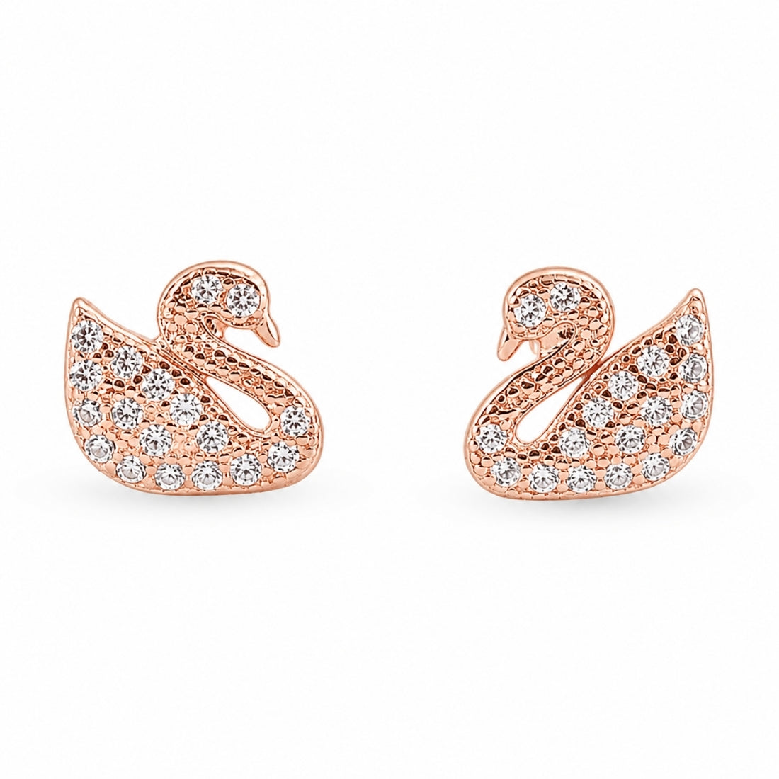 Rose Gold Pavé Graceful Swan Stud Earrings