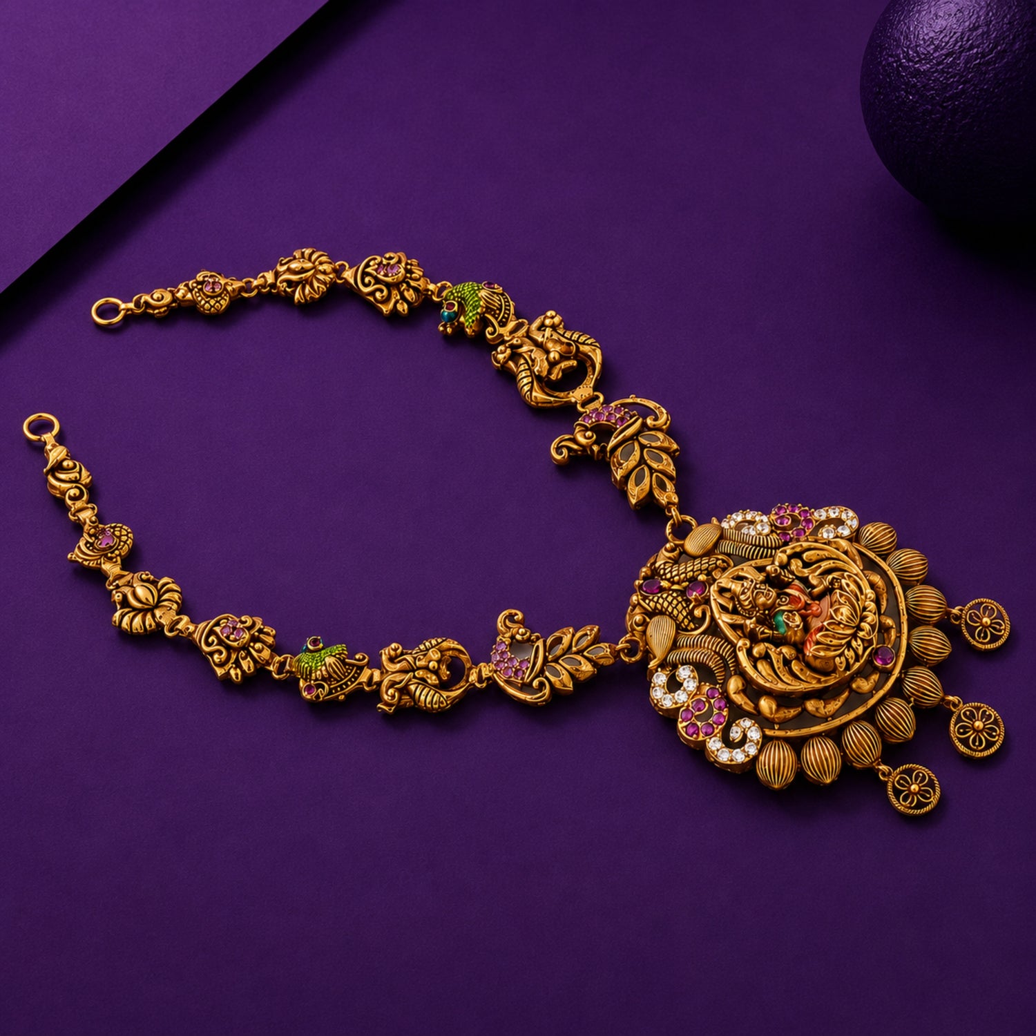 Mayura Lakshmi Antique 925 Silver Gold-Plated Necklace