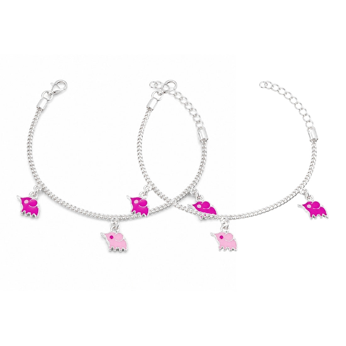 Berry Safari 925 Silver Kids Elephant Anklet Pair
