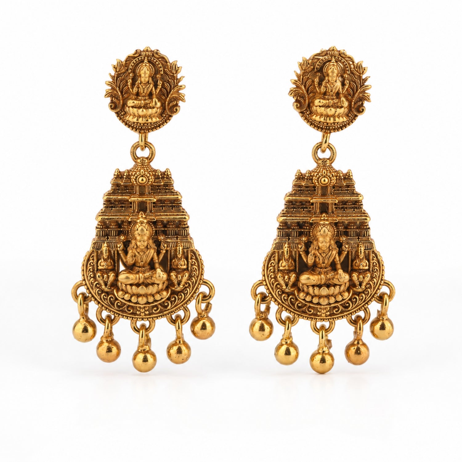 The Gaja Lakshmi Gopuram Antique Silver Drops