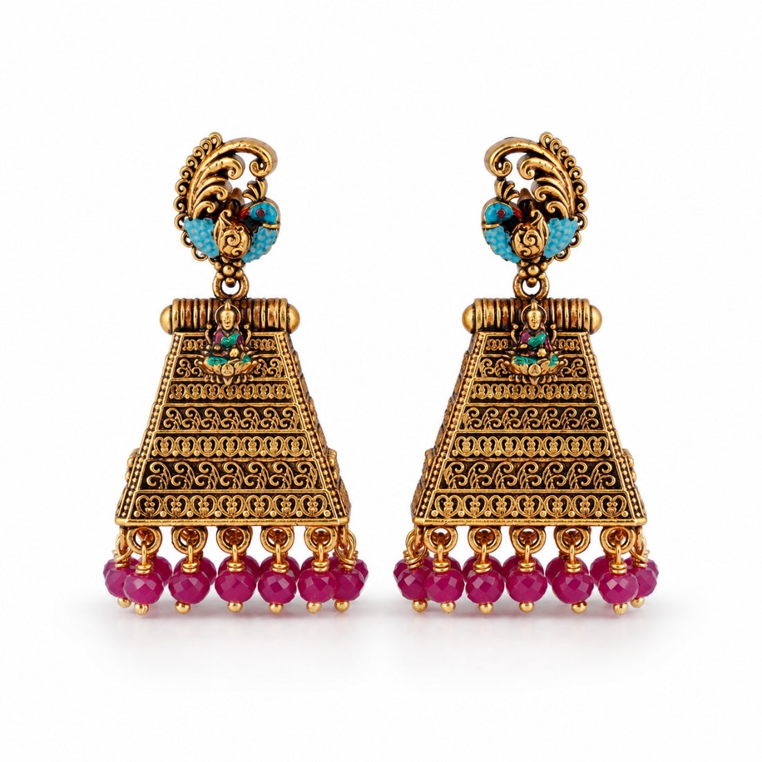 Turquoise Peacock Trapezoid 925 Silver Jhumkas
