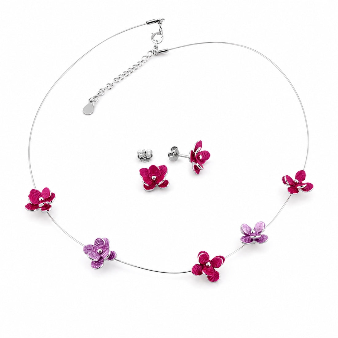 The Fuchsia Meadow Floating Wire 925 Silver Necklace Set