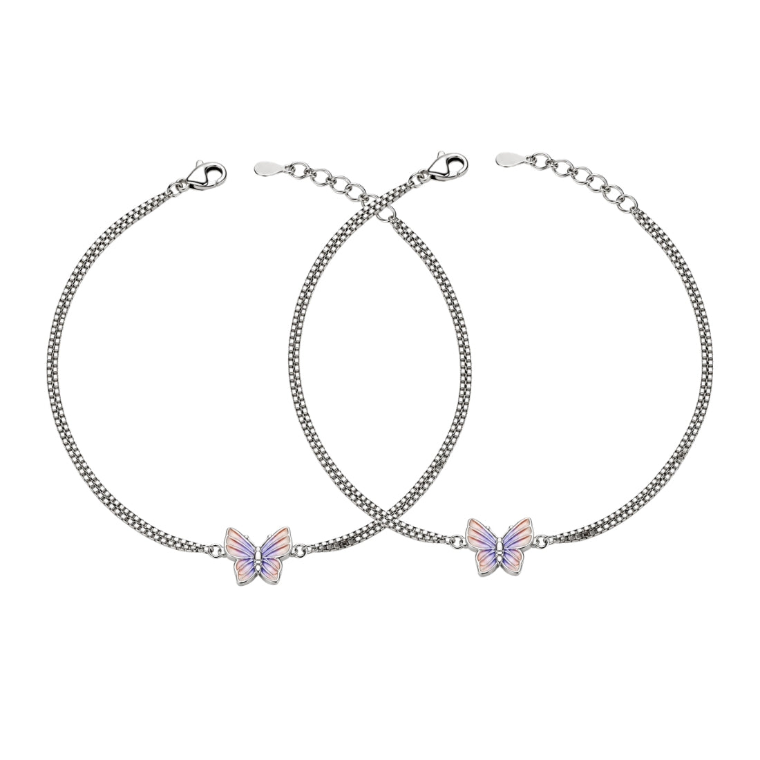 The Pastel Butterfly Shimmer 925 Silver Anklet Pair