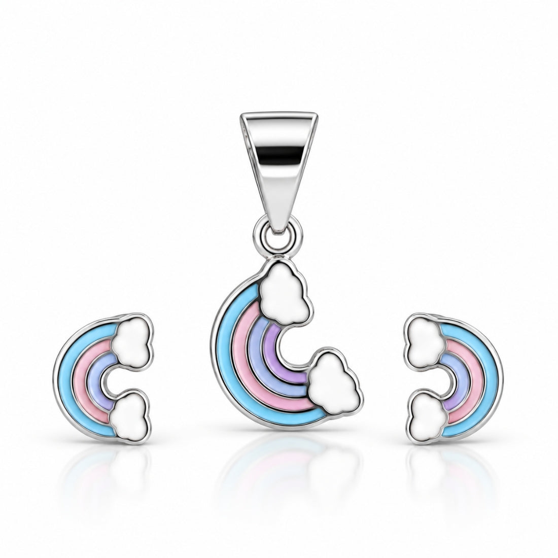 Over the Rainbow 925 Sterling Silver Pastel Enamel Pendant & Stud Earring Set for Kids