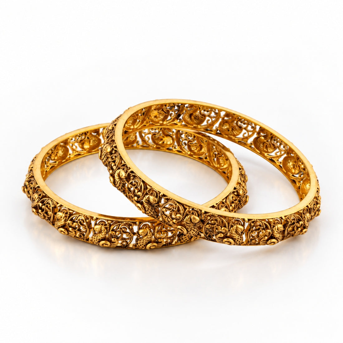 The Gajraj Peacock 925 Silver Gold Plated Heritage Bangles